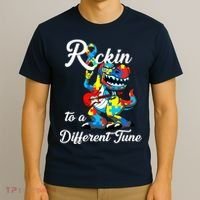 Rockin To A Different Tune Autism Dinosaur T-Shirt thumb 3