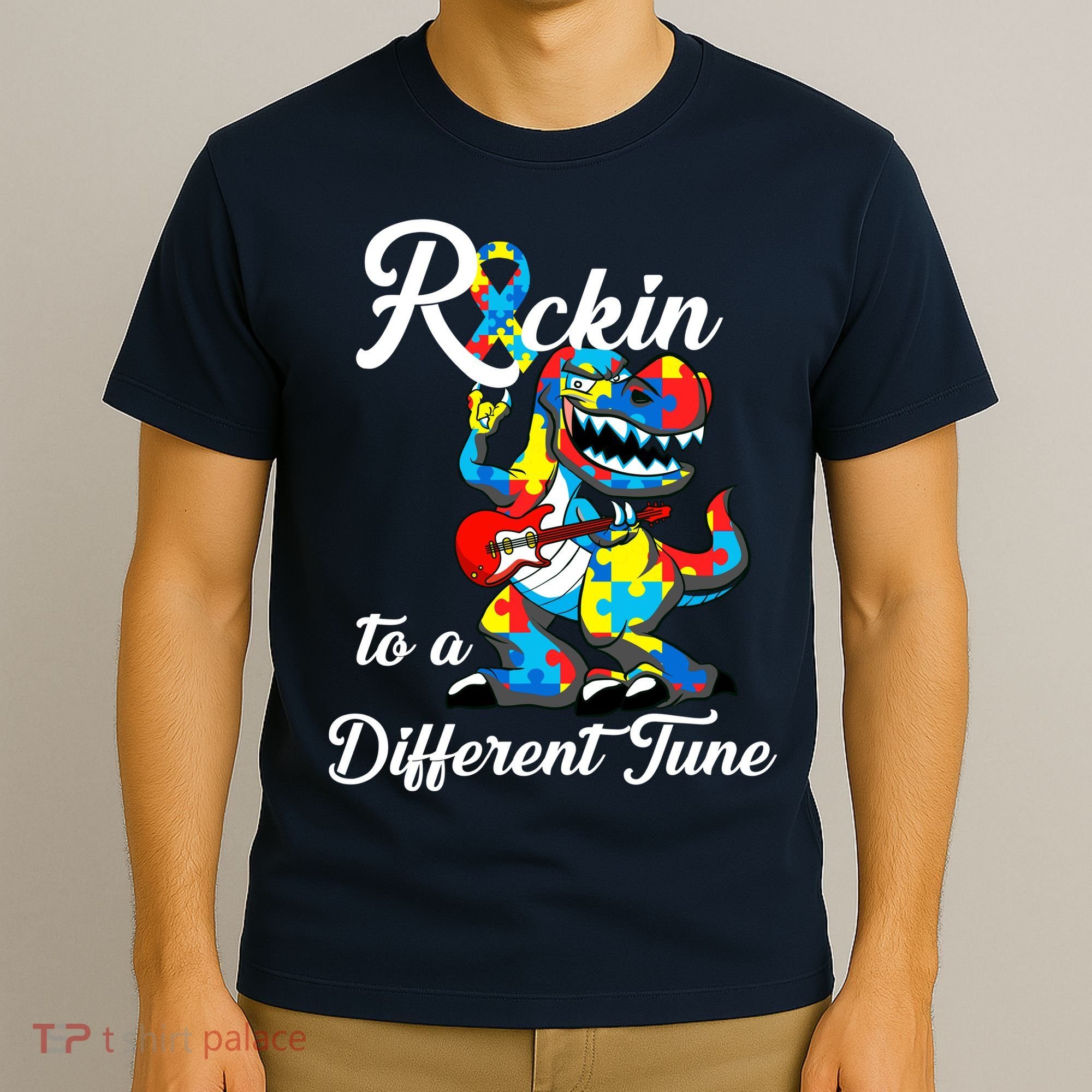 Rockin To A Different Tune Autism Dinosaur T-Shirt