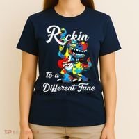 Rockin To A Different Tune Autism Dinosaur T-Shirt thumb 4