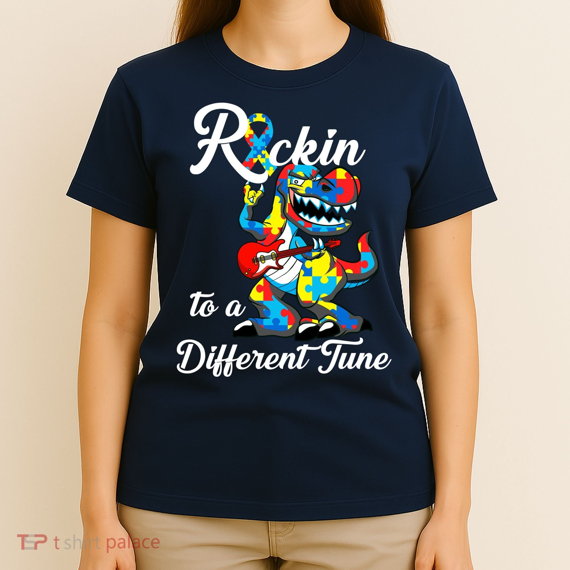 Rockin To A Different Tune Autism Dinosaur T-Shirt