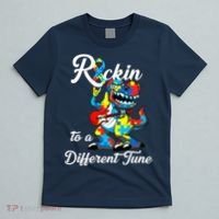 Rockin To A Different Tune Autism Dinosaur T-Shirt thumb 5