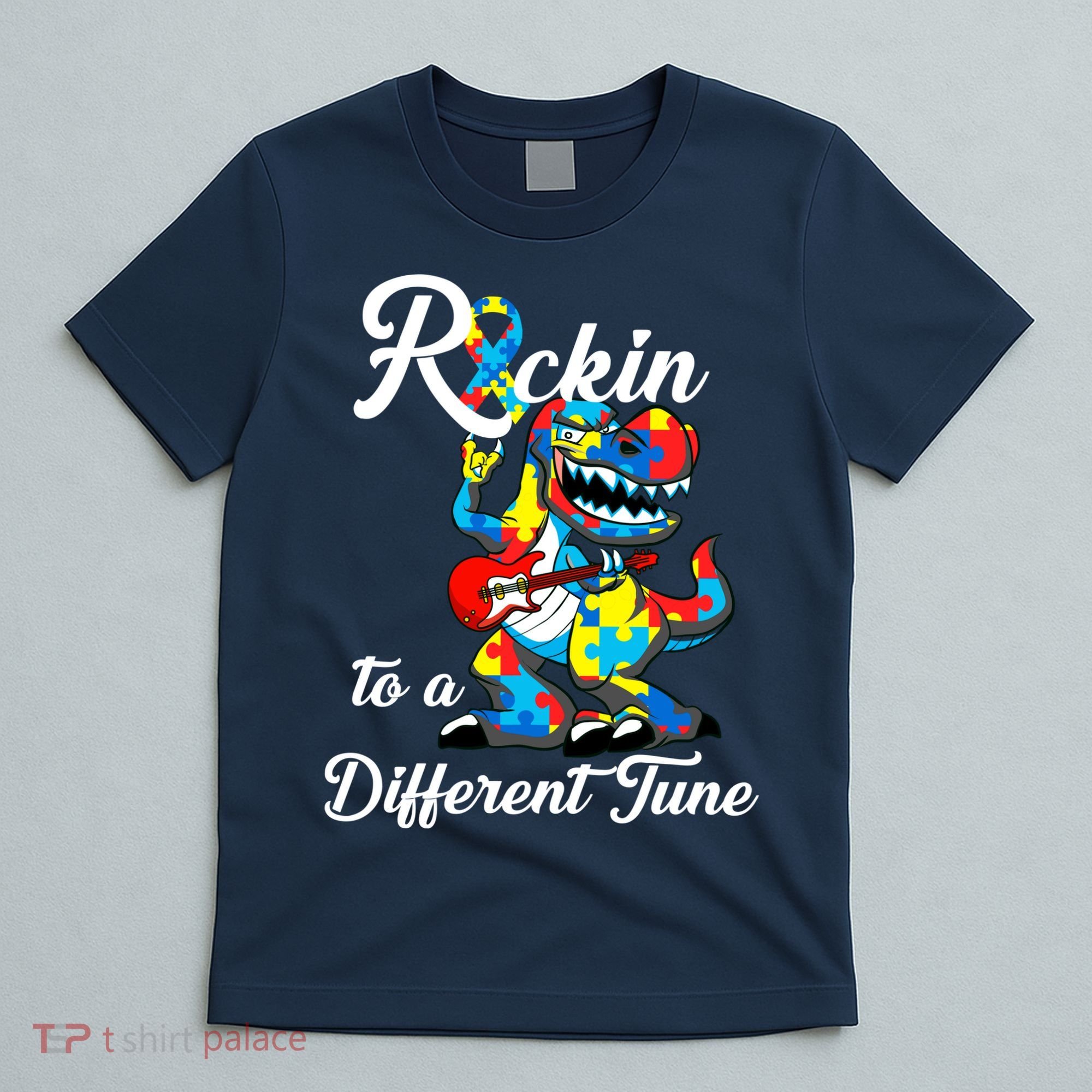 Rockin To A Different Tune Autism Dinosaur T-Shirt