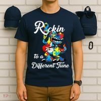 Rockin To A Different Tune Autism Dinosaur T-Shirt thumb 6