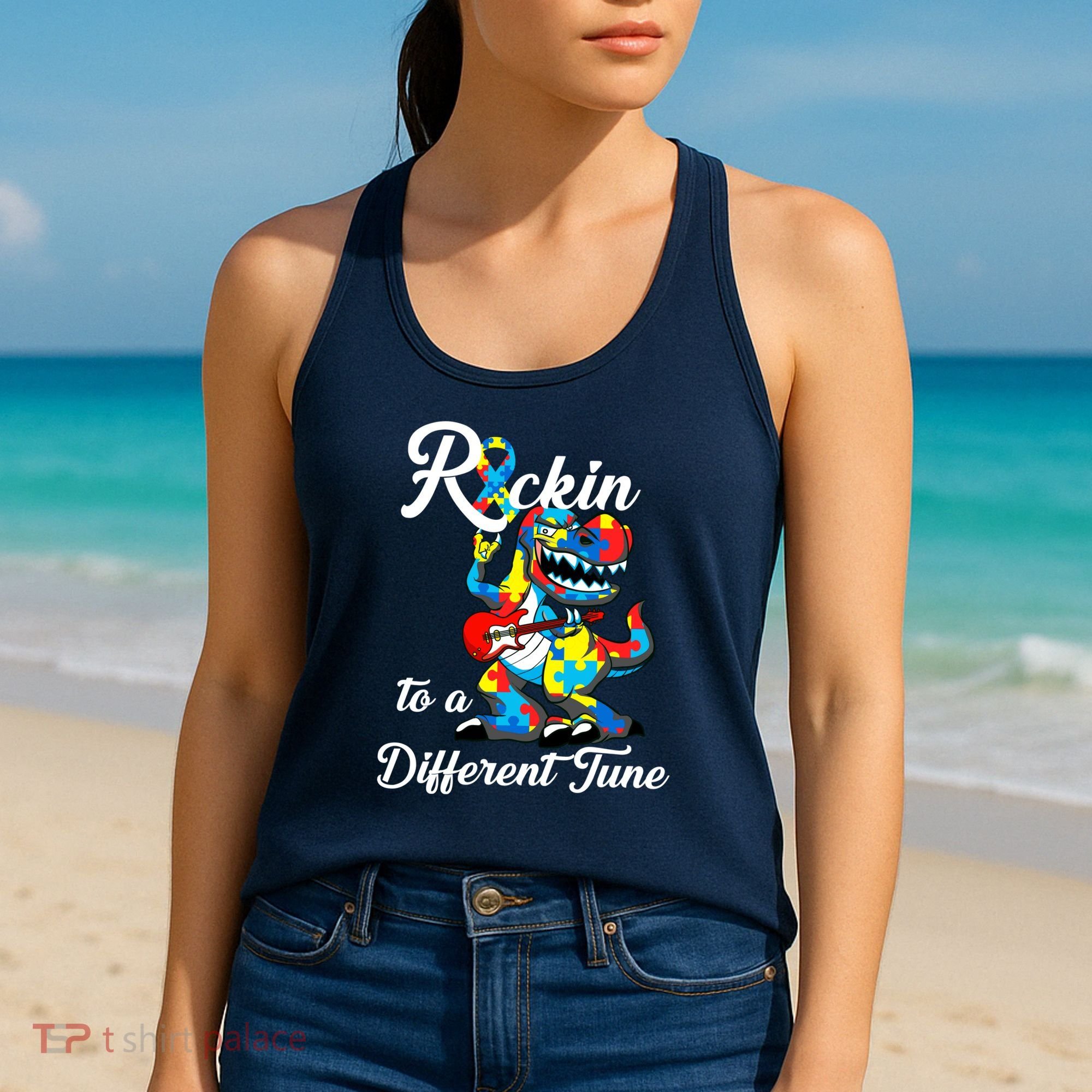 Rockin To A Different Tune Autism Dinosaur Women's Tank Top