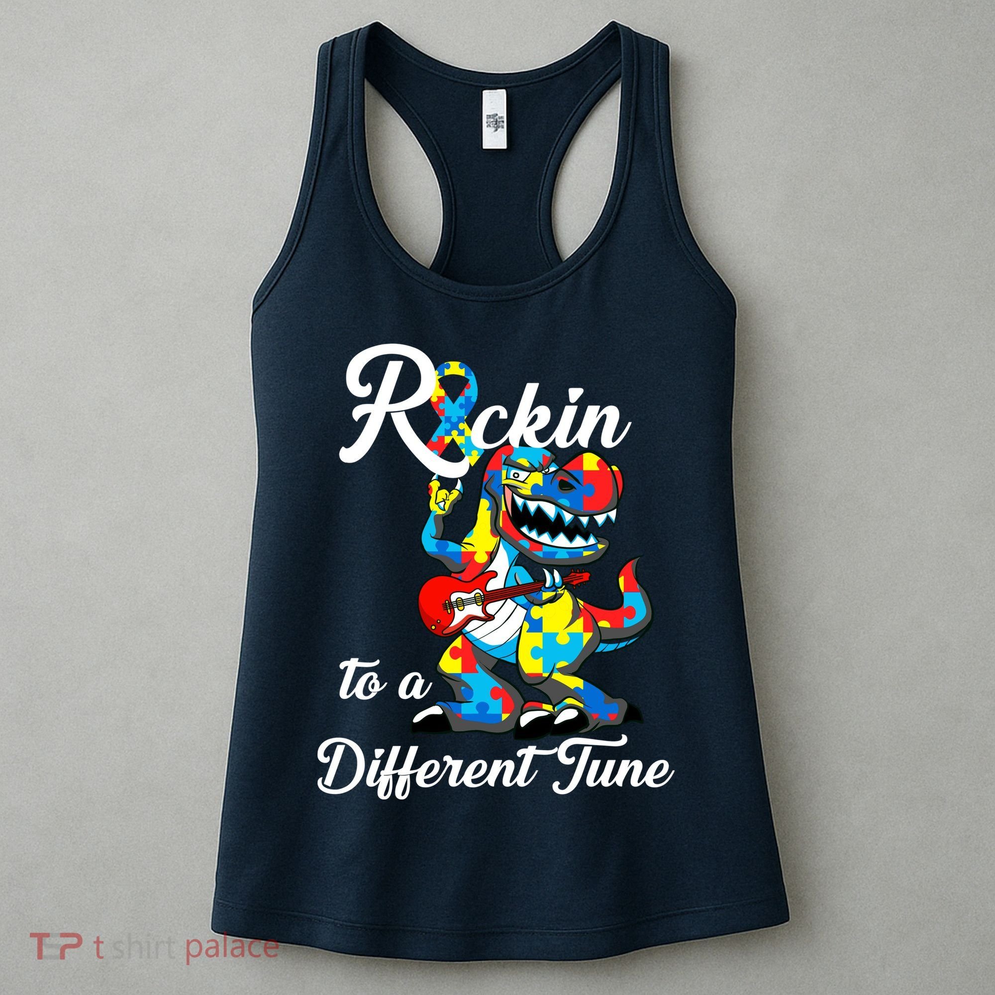 Rockin To A Different Tune Autism Dinosaur Women's Tank Top