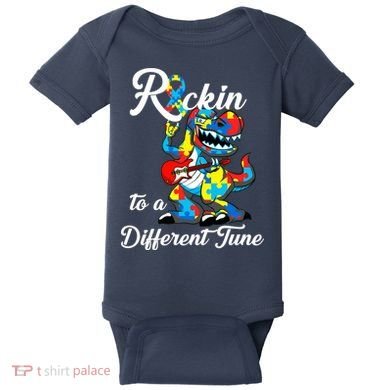 Rockin To A Different Tune Autism Dinosaur Baby Bodysuit