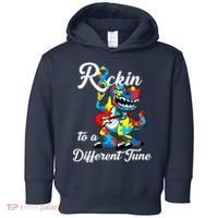 Rockin To A Different Tune Autism Dinosaur Toddler Hoodie thumb 0