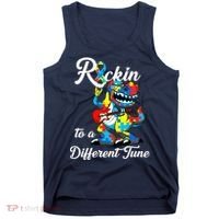 Rockin To A Different Tune Autism Dinosaur Tank Top thumb 0