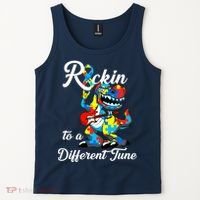 Rockin To A Different Tune Autism Dinosaur Tank Top thumb 2