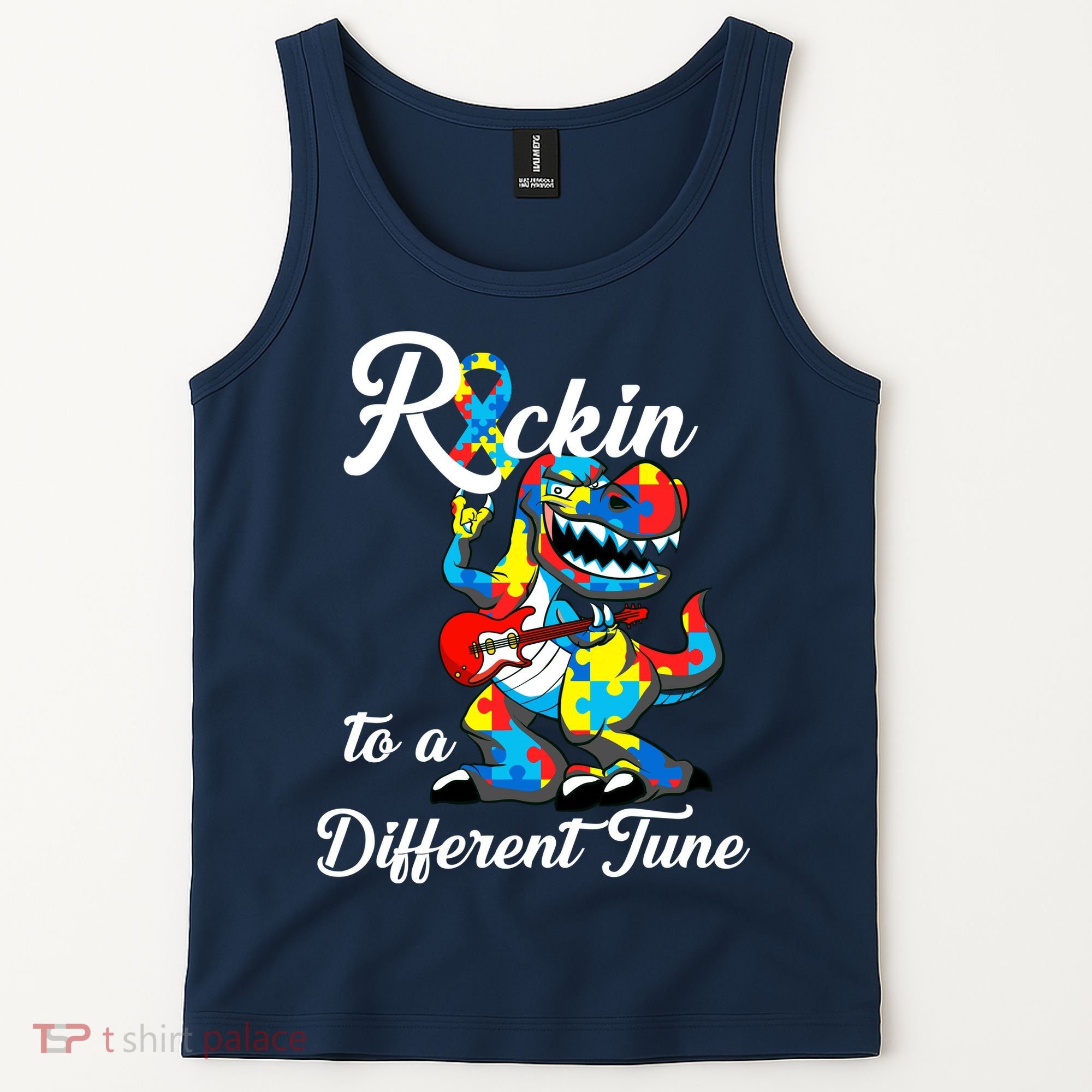 Rockin To A Different Tune Autism Dinosaur Tank Top