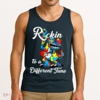 Rockin To A Different Tune Autism Dinosaur Tank Top thumb 3