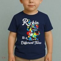 Rockin To A Different Tune Autism Dinosaur Toddler T-Shirt thumb 2