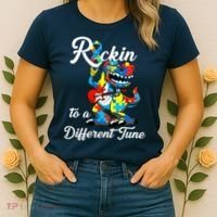 Rockin To A Different Tune Autism Dinosaur Women's T-Shirt thumb 2