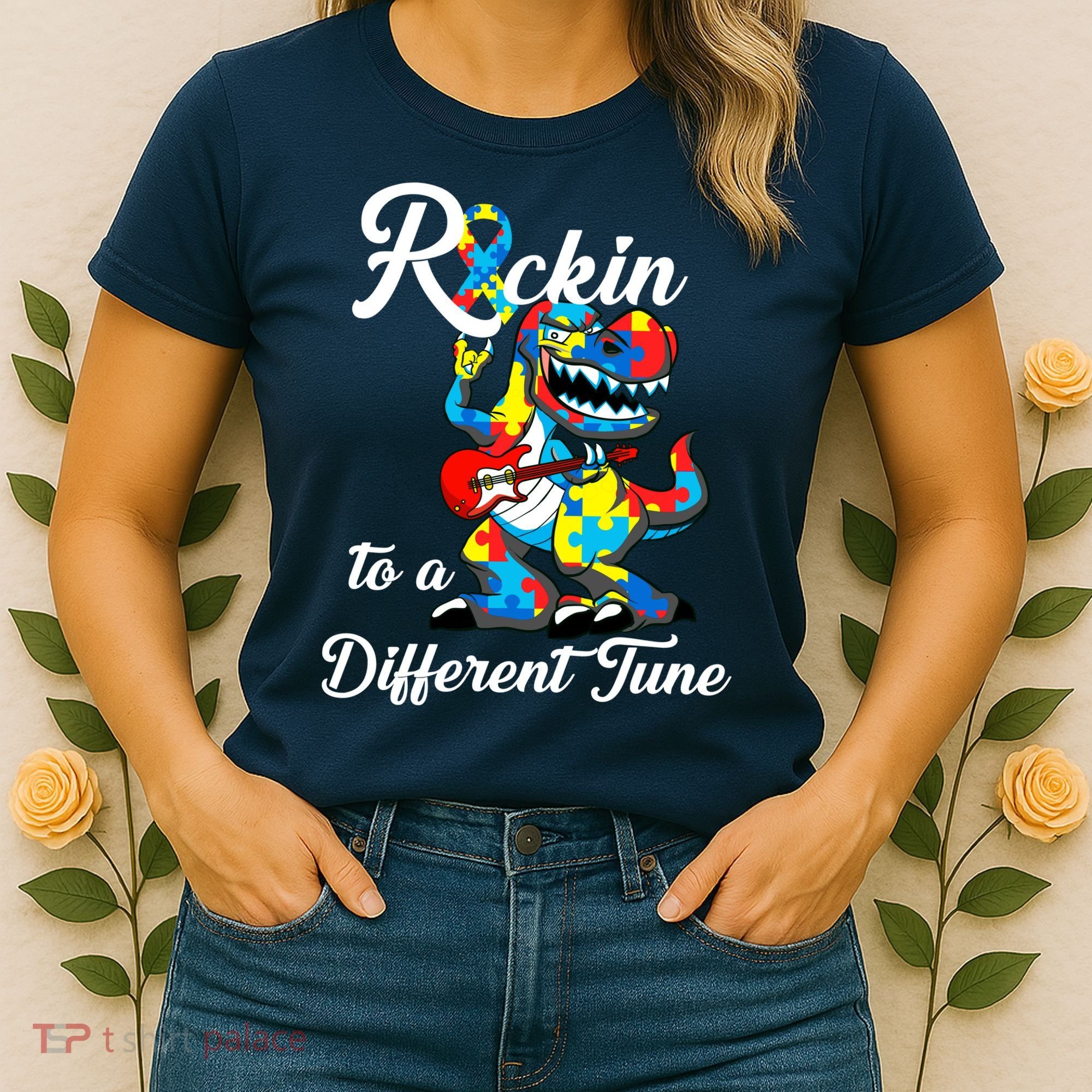 Rockin To A Different Tune Autism Dinosaur Women's T-Shirt
