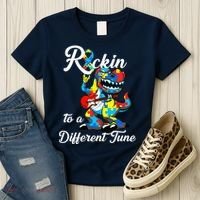 Rockin To A Different Tune Autism Dinosaur Women's T-Shirt thumb 3