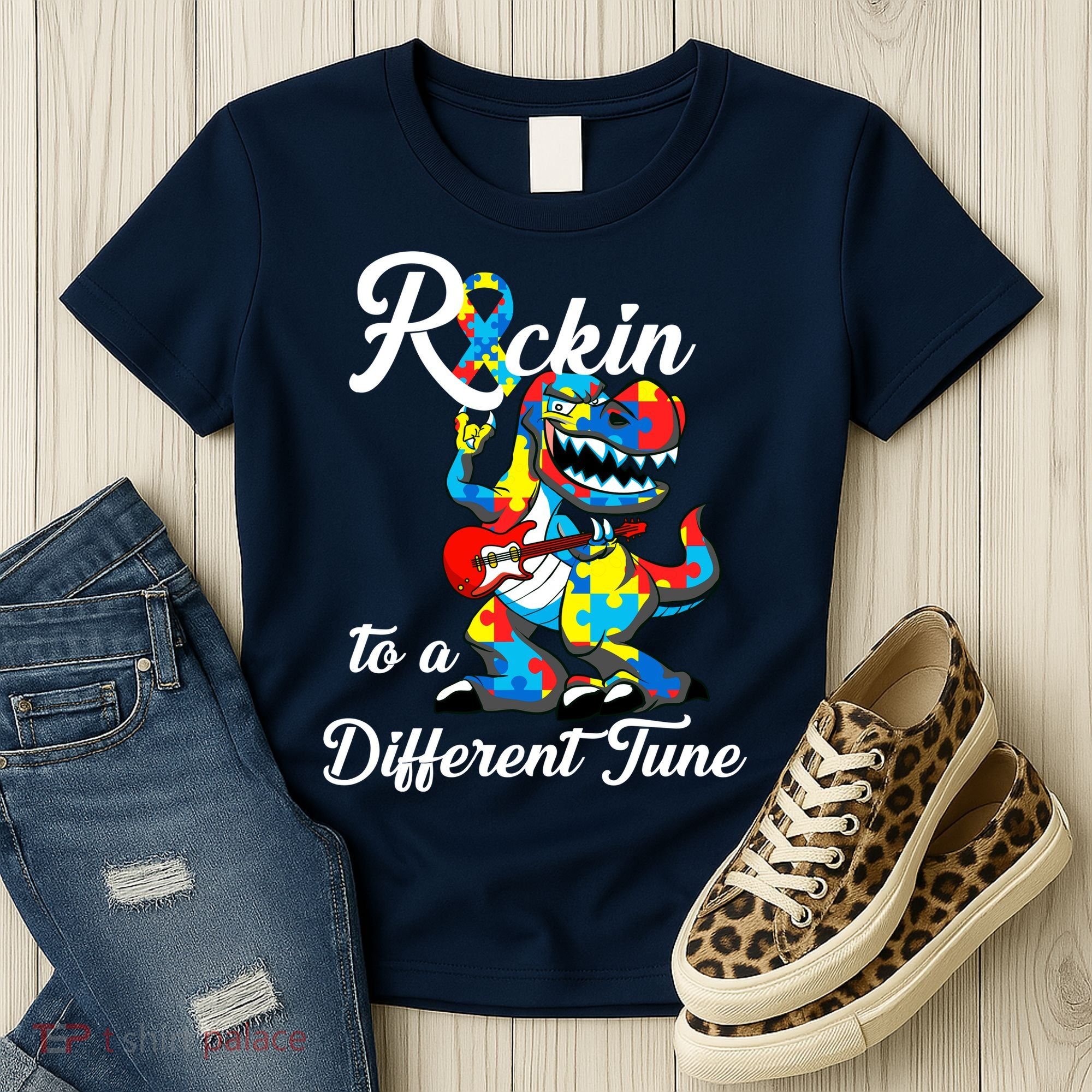 Rockin To A Different Tune Autism Dinosaur Women's T-Shirt