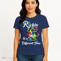 Rockin To A Different Tune Autism Dinosaur Women's T-Shirt thumb 4