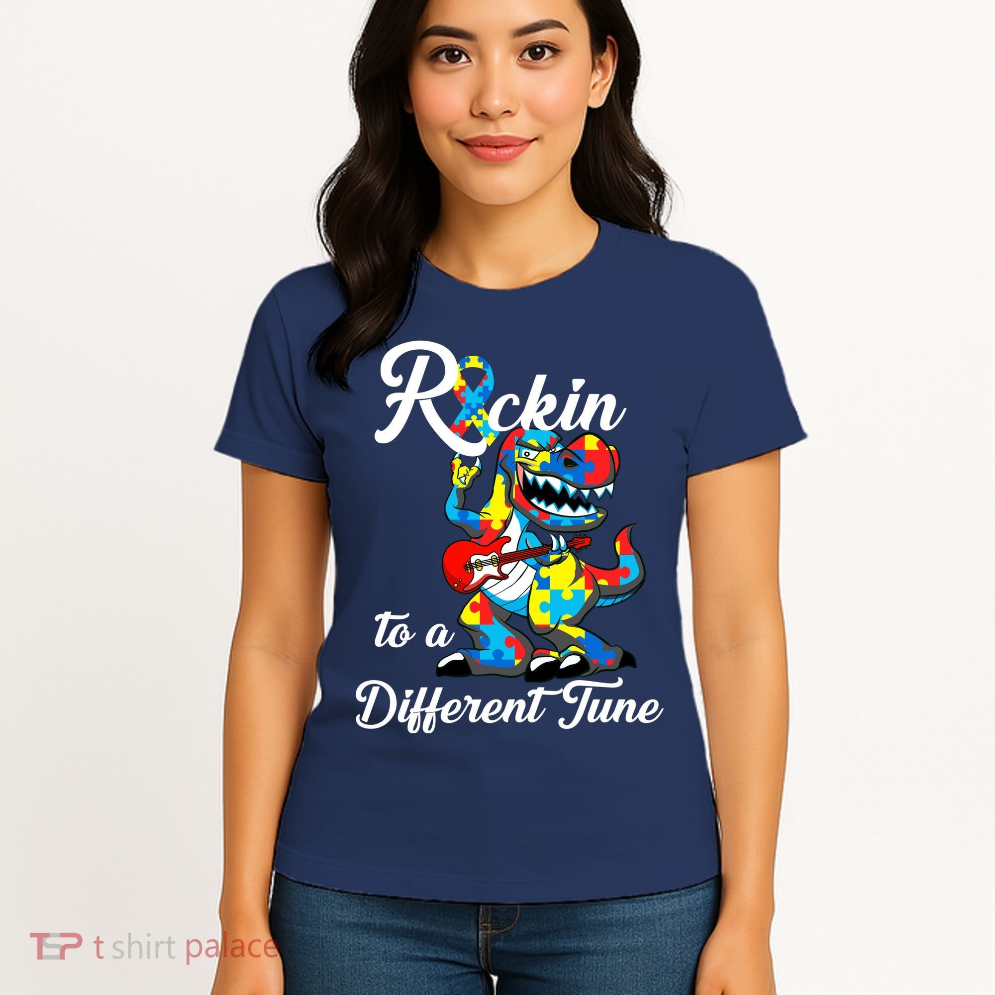 Rockin To A Different Tune Autism Dinosaur Women's T-Shirt