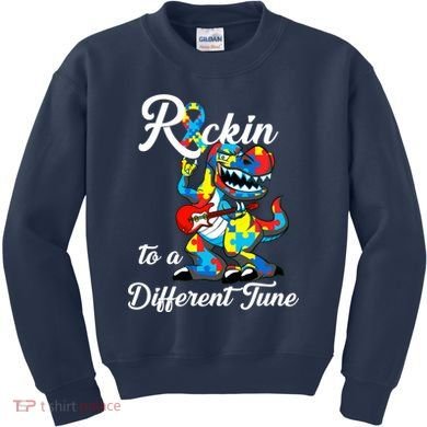 Rockin To A Different Tune Autism Dinosaur Kids Sweatshirt