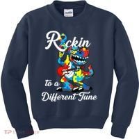 Rockin To A Different Tune Autism Dinosaur Kids Sweatshirt thumb 0