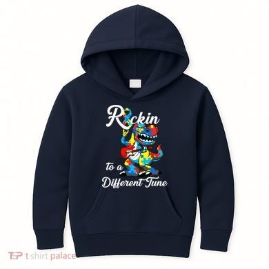 Rockin To A Different Tune Autism Dinosaur Kids Hoodie