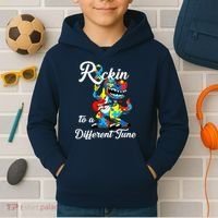 Rockin To A Different Tune Autism Dinosaur Kids Hoodie thumb 2