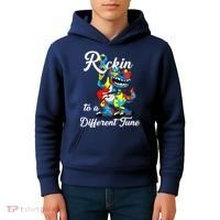 Rockin To A Different Tune Autism Dinosaur Kids Hoodie thumb 4