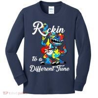 Rockin To A Different Tune Autism Dinosaur Kids Long Sleeve Shirt thumb 0