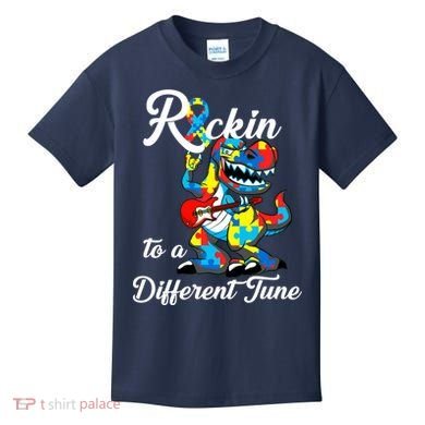 Rockin To A Different Tune Autism Dinosaur Kids T-Shirt