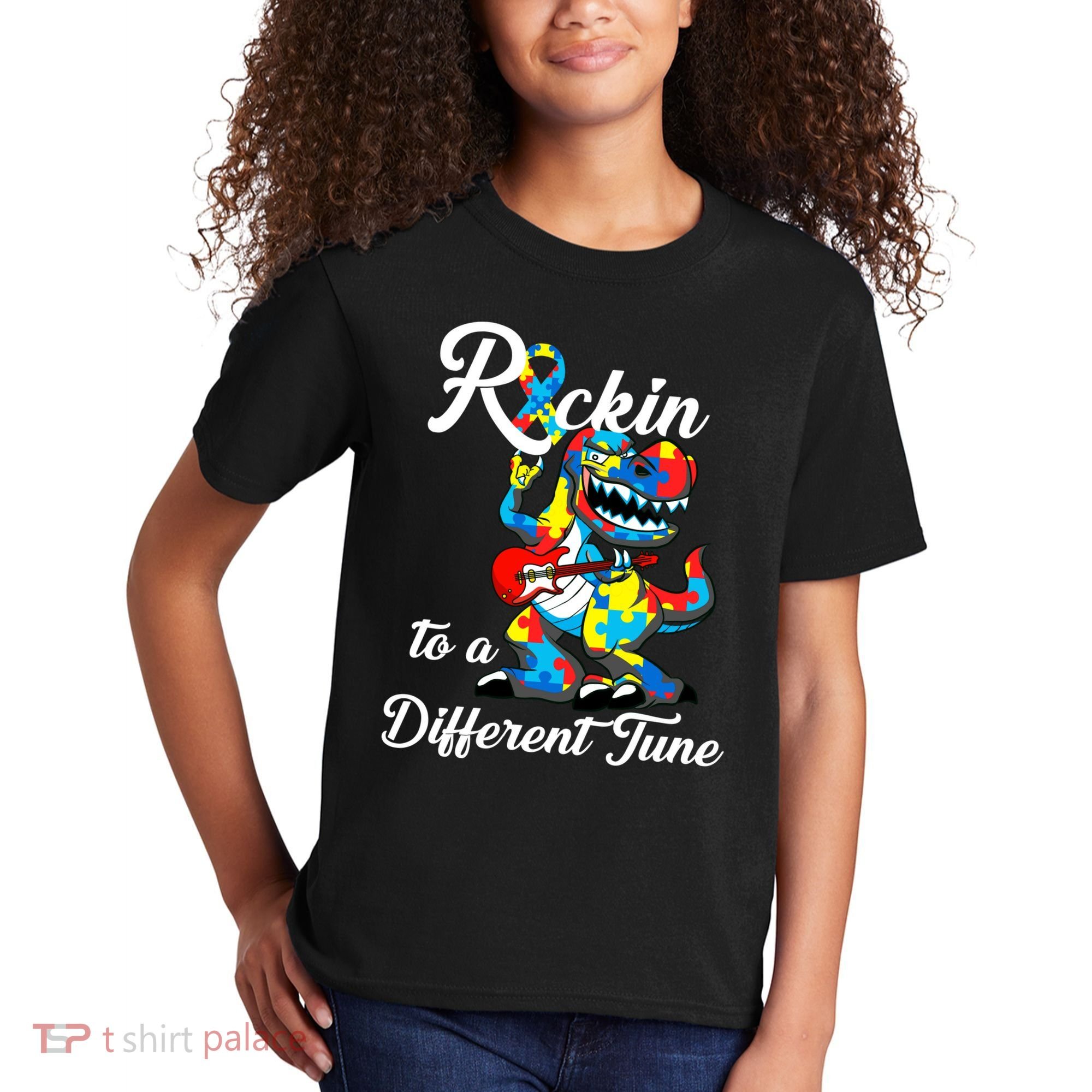 Rockin To A Different Tune Autism Dinosaur Kids T-Shirt