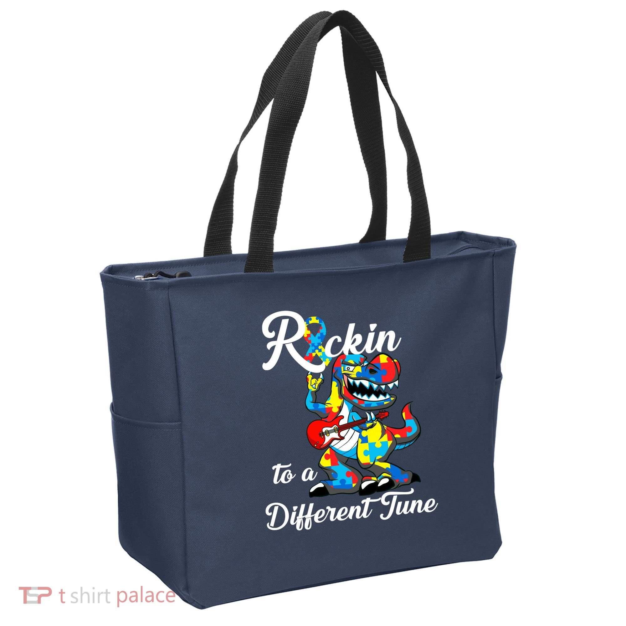 Rockin To A Different Tune Autism Dinosaur Tote Bag