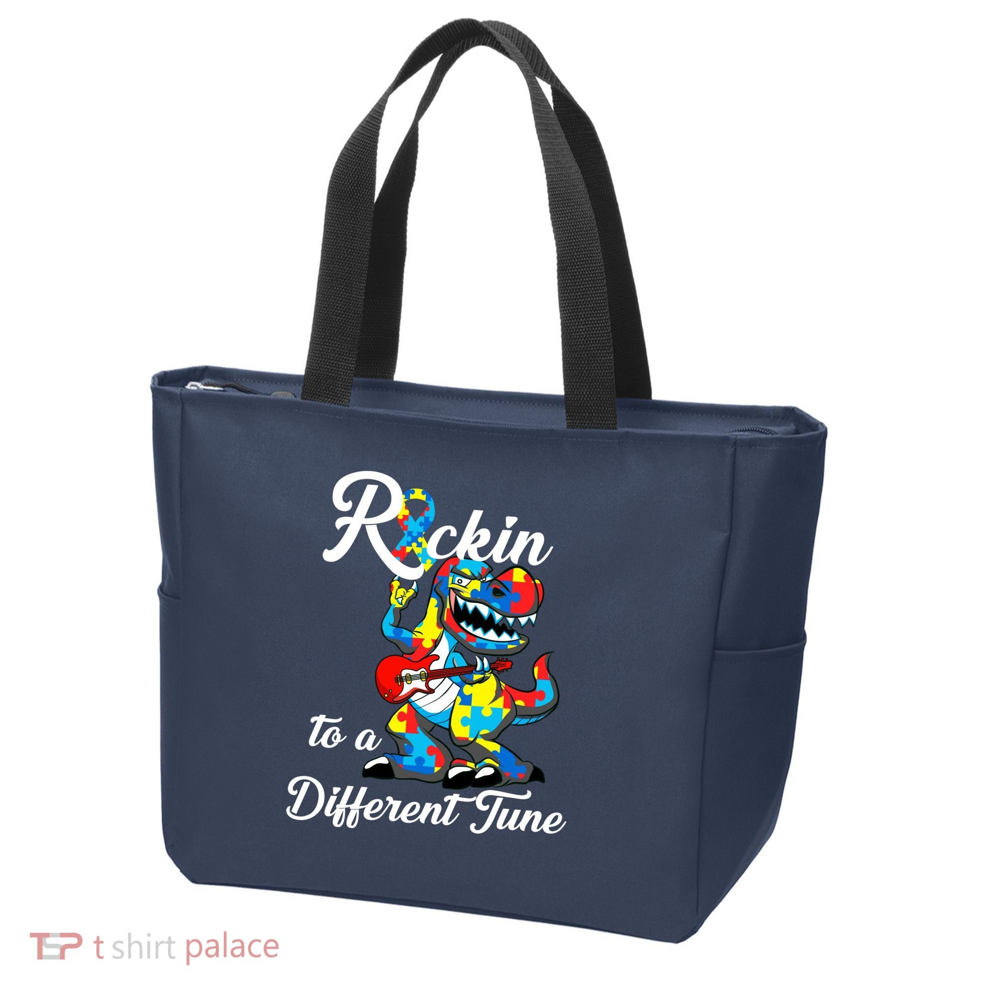 Rockin To A Different Tune Autism Dinosaur Tote Bag