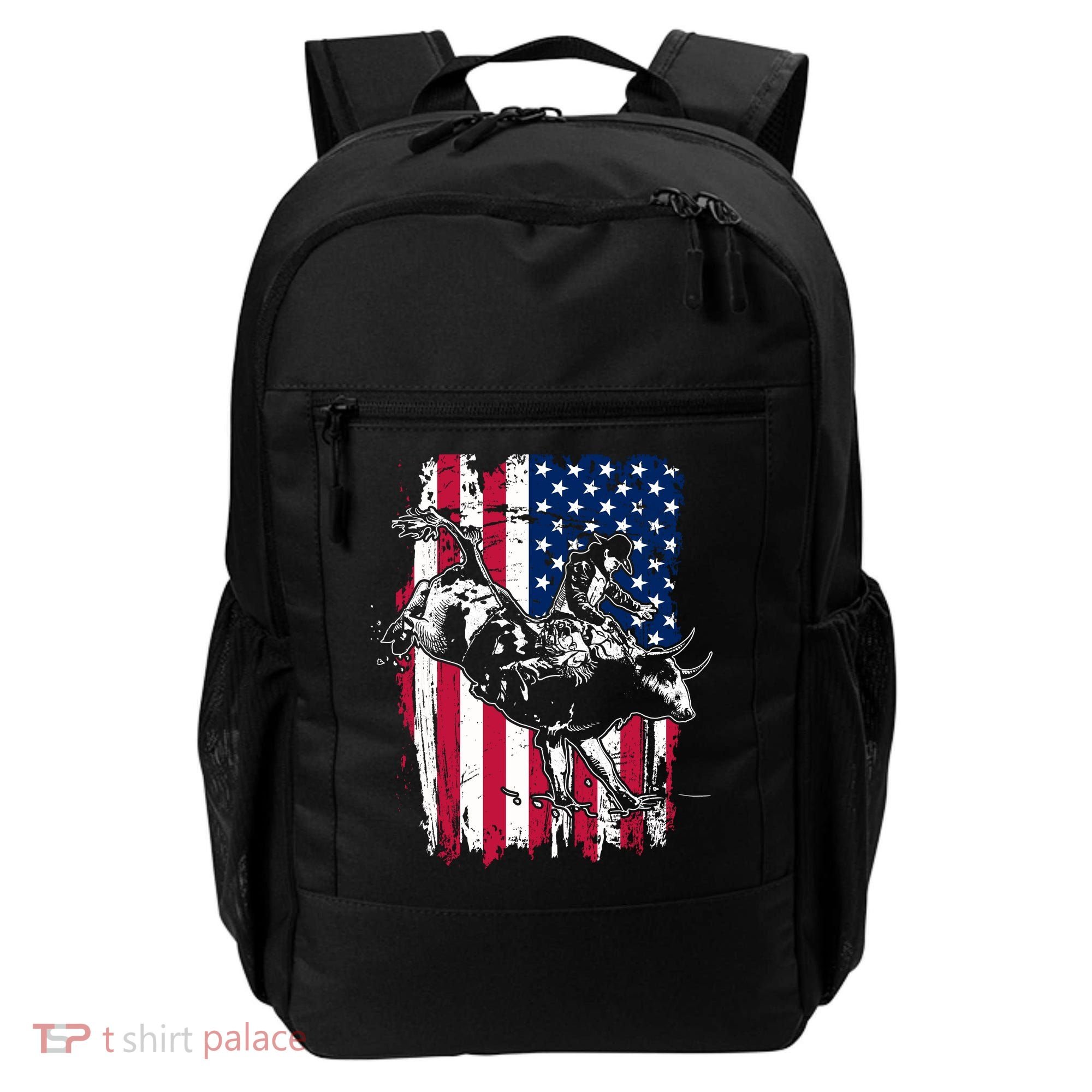 Rodeo Bull Rider American Flag Backpack