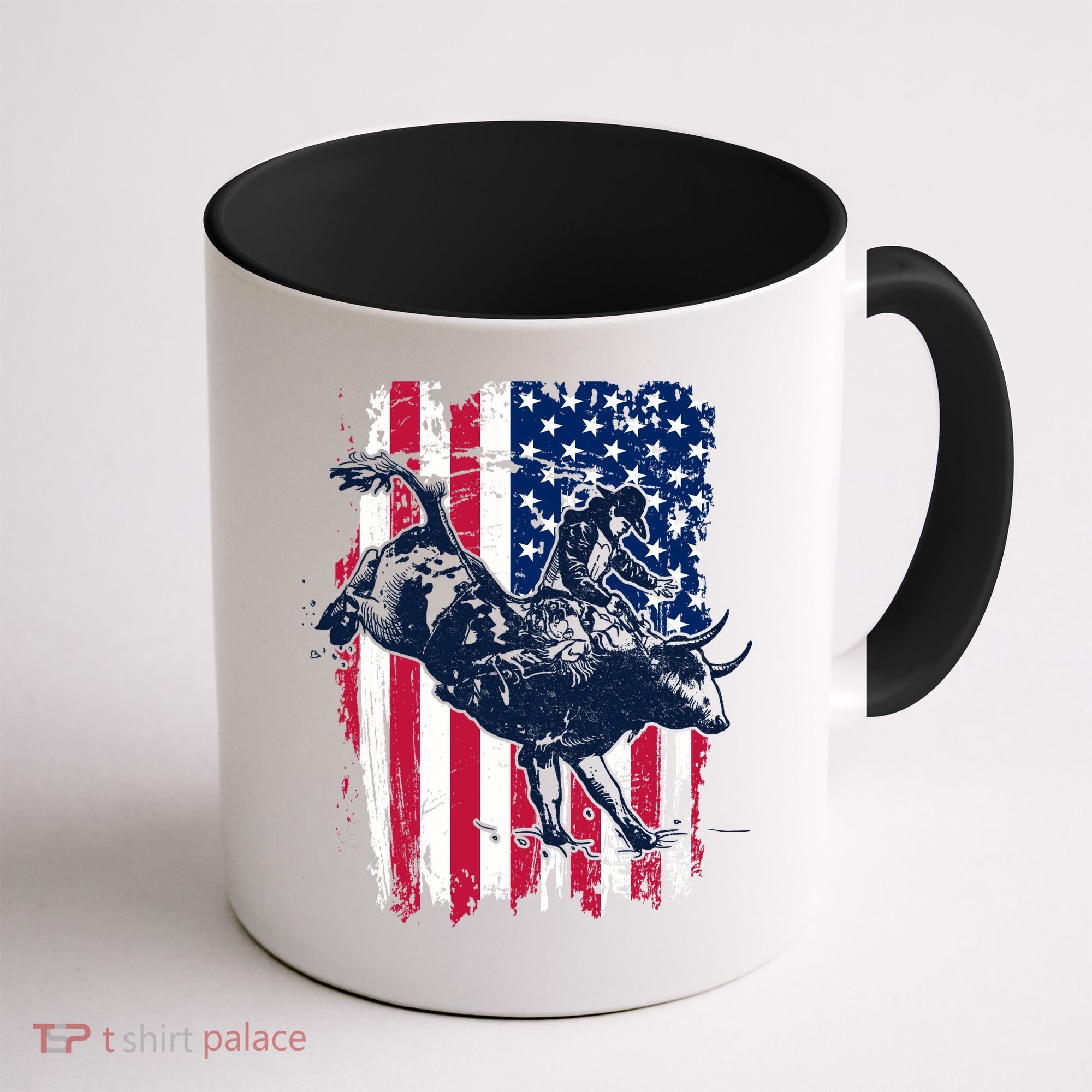Rodeo Bull Rider American Flag Coffee Mug