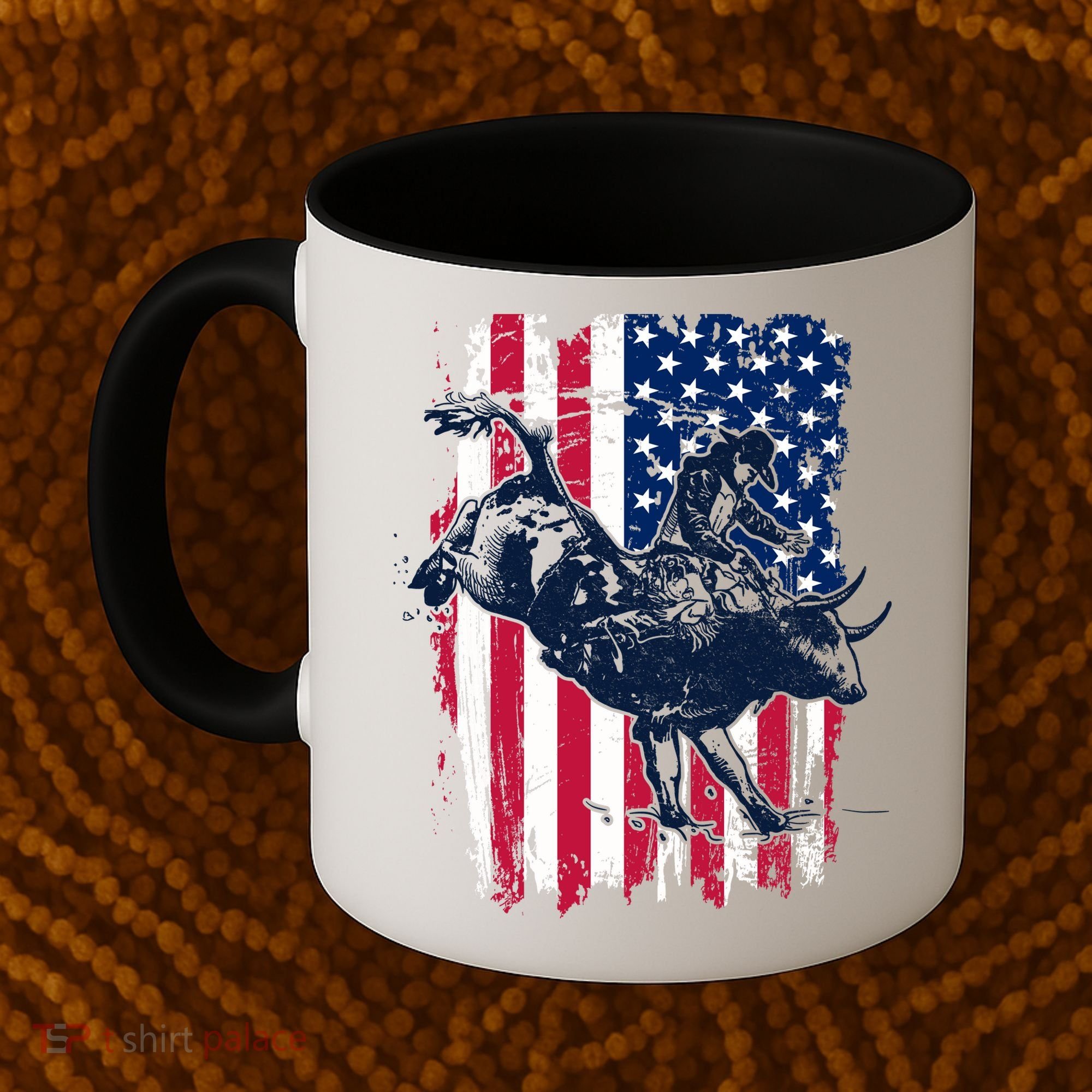 Rodeo Bull Rider American Flag Coffee Mug