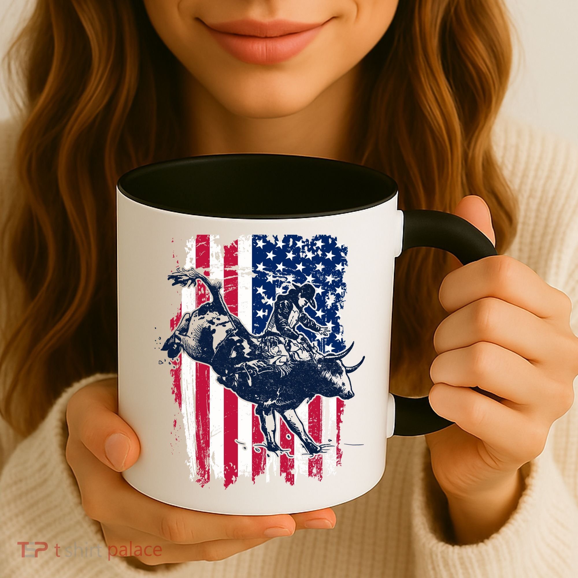 Rodeo Bull Rider American Flag Coffee Mug