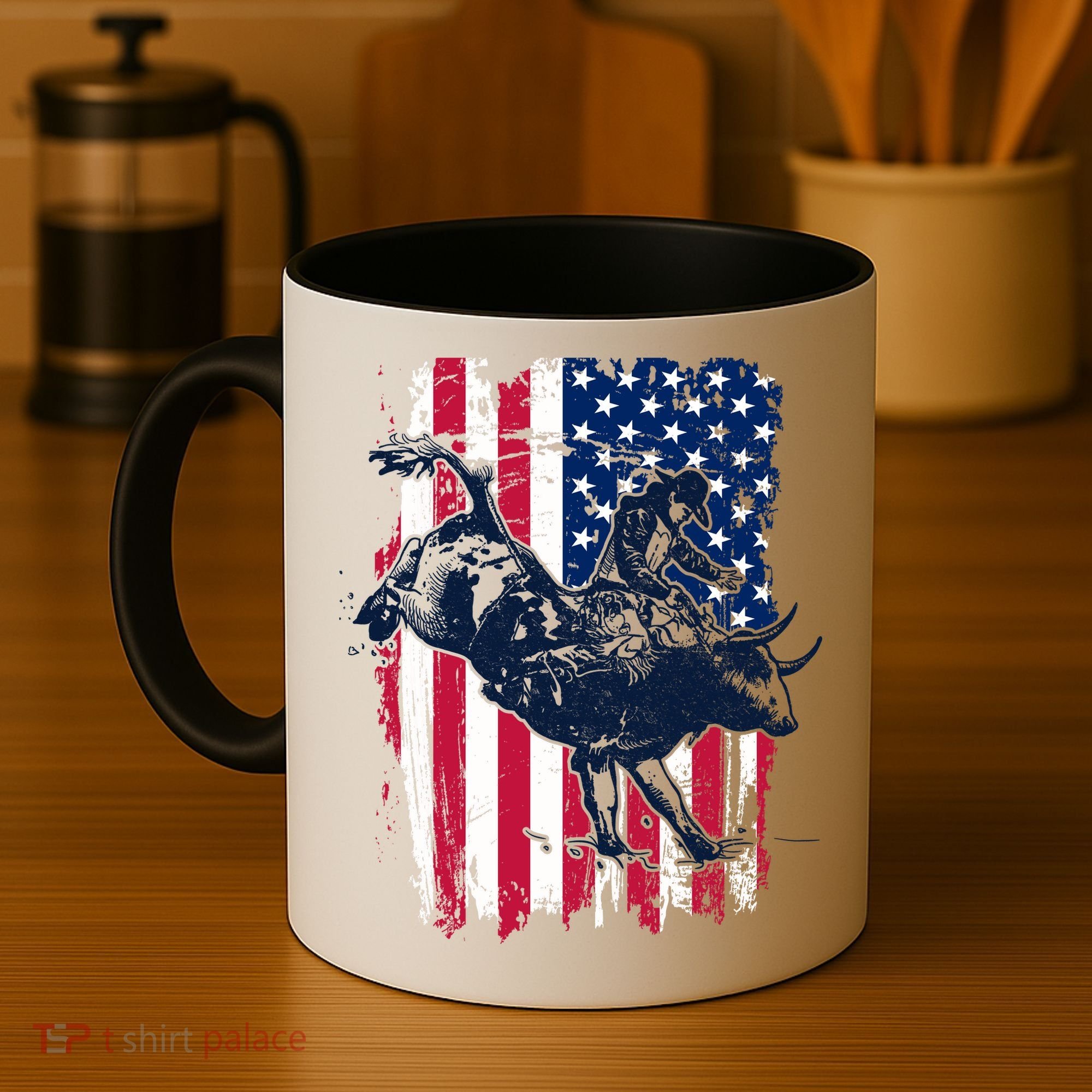 Rodeo Bull Rider American Flag Coffee Mug