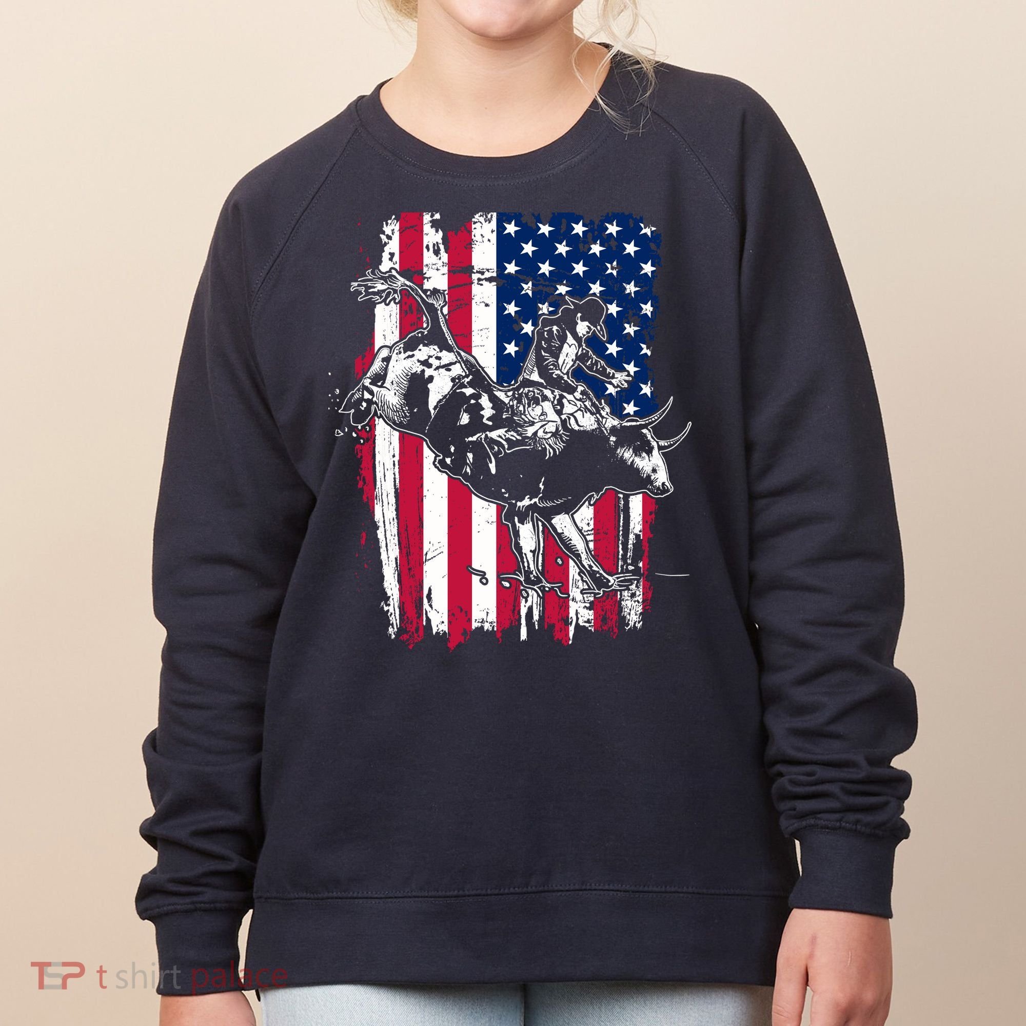 Rodeo Bull Rider American Flag Women's Sweatshirt