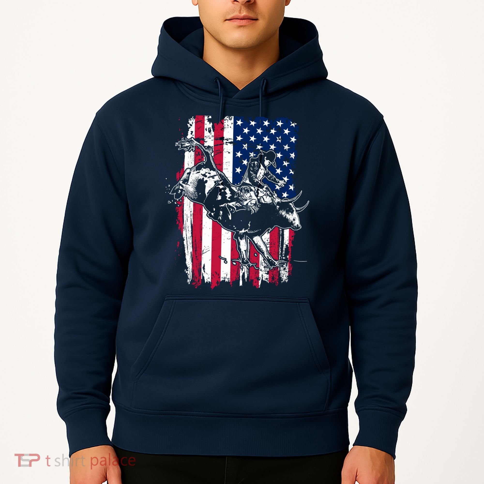 Rodeo Bull Rider American Flag Hoodie
