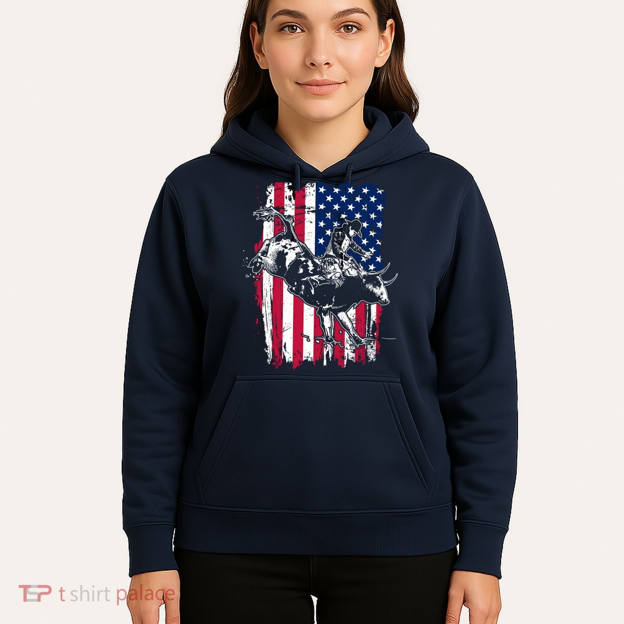 Rodeo Bull Rider American Flag Hoodie