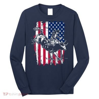 Rodeo Bull Rider American Flag Long Sleeve Shirt