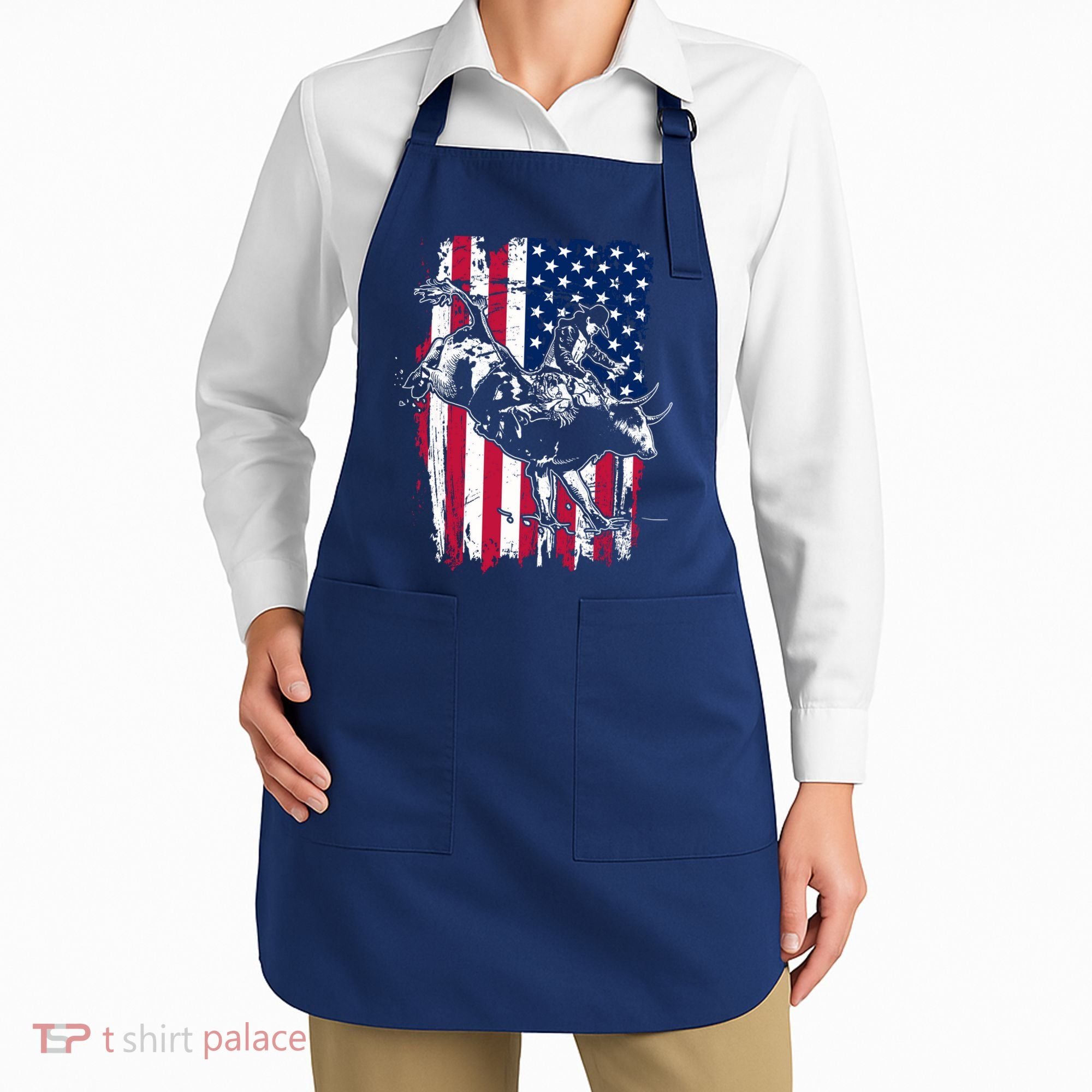Rodeo Bull Rider American Flag Apron