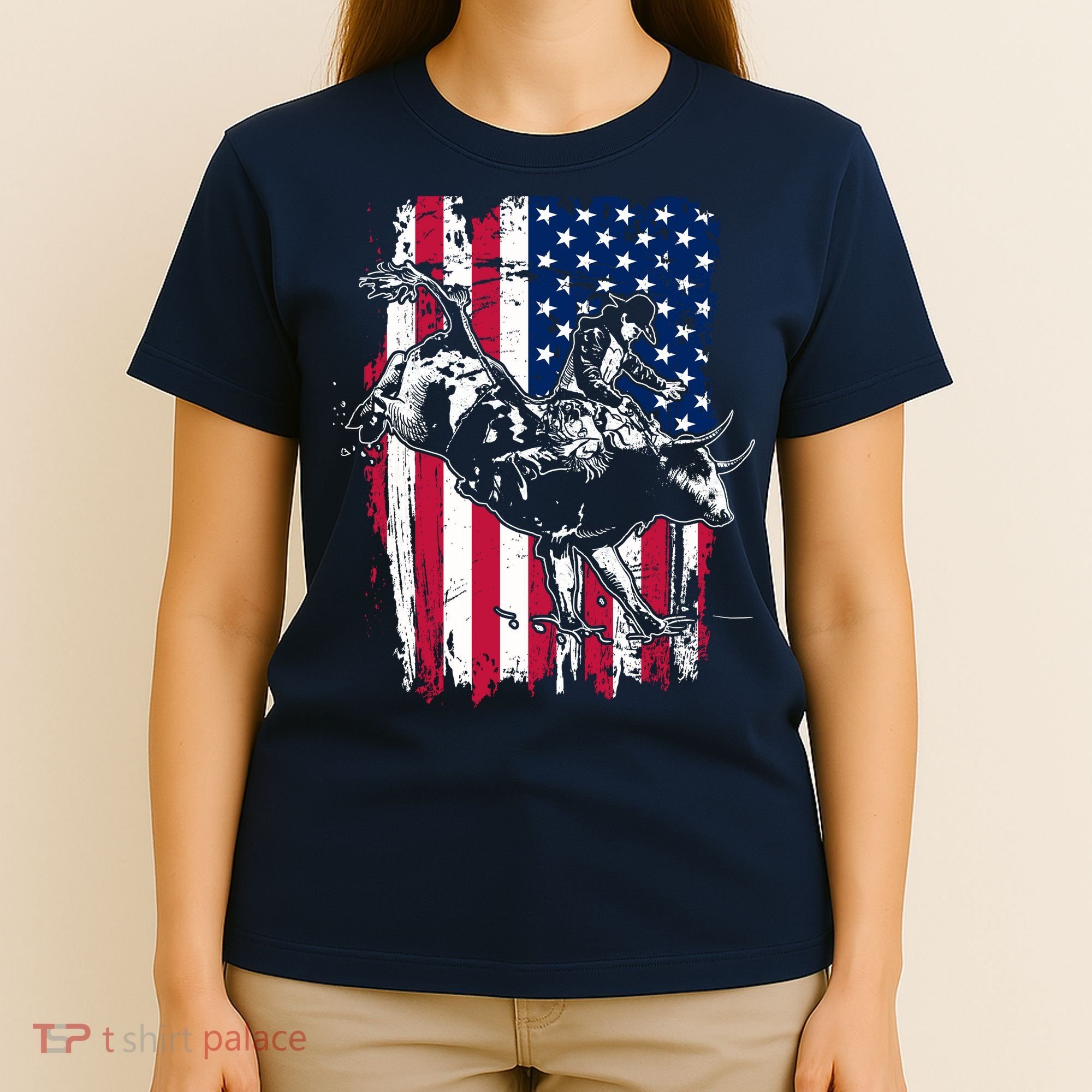 Rodeo Bull Rider American Flag T-Shirt