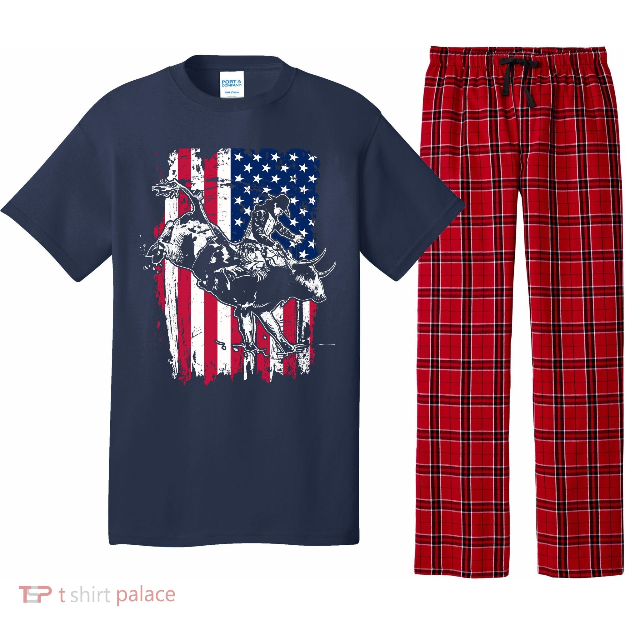 Rodeo Bull Rider American Flag Pajama Set
