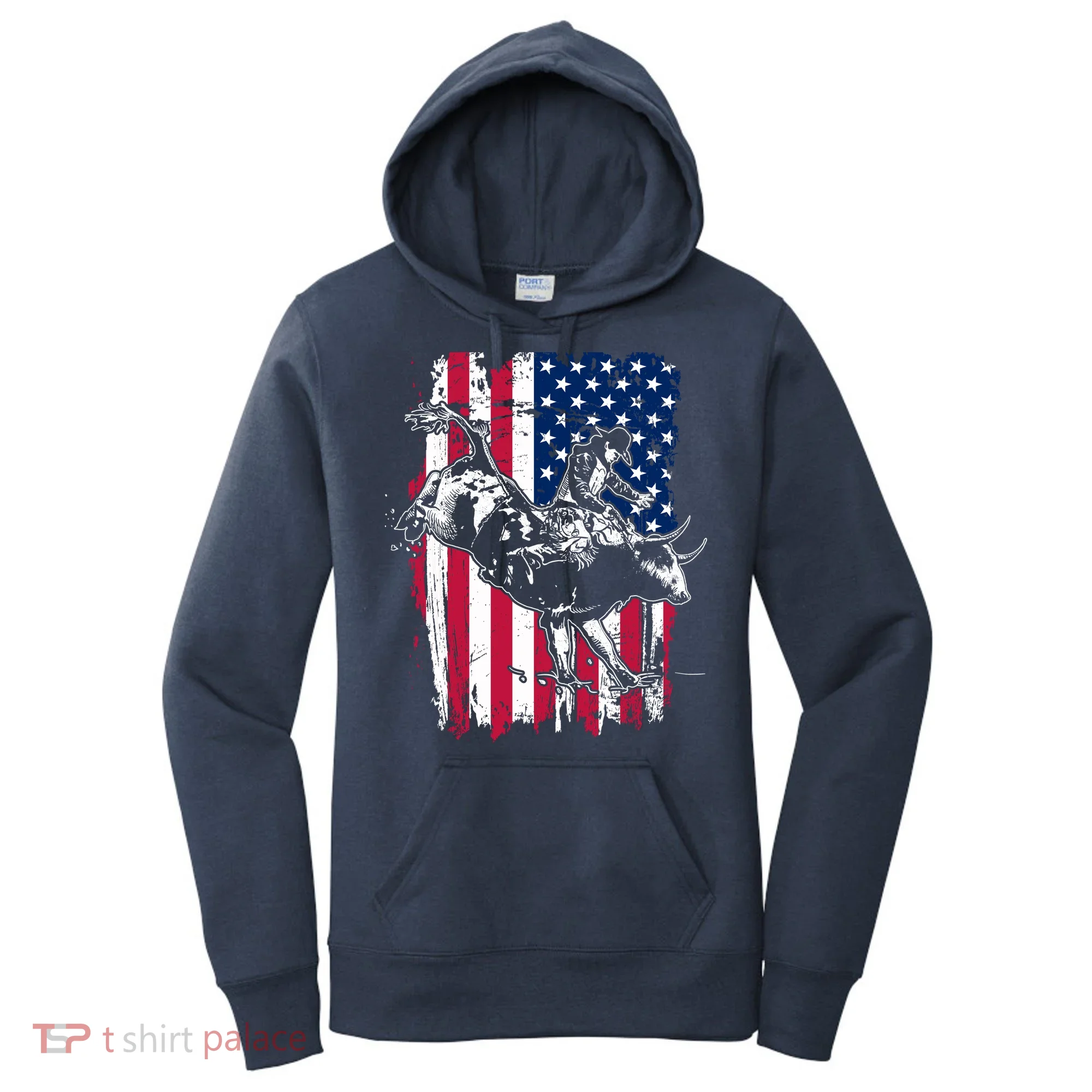 Rodeo Bull Rider American Flag Women's Hoodie