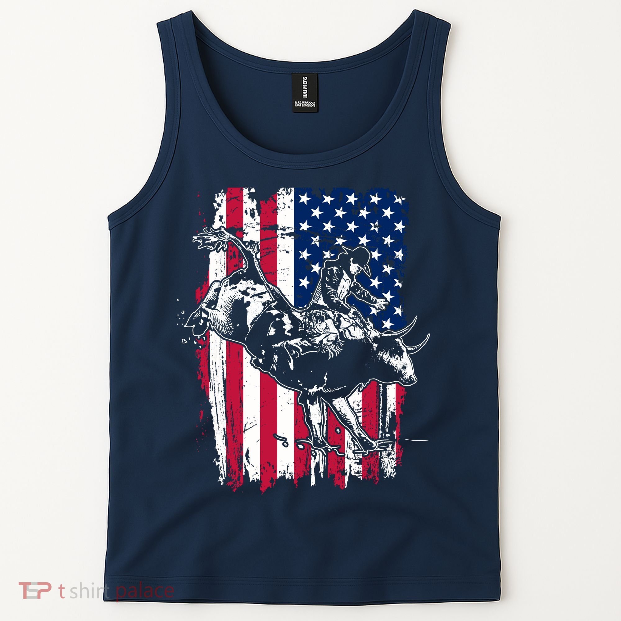 Rodeo Bull Rider American Flag Tank Top