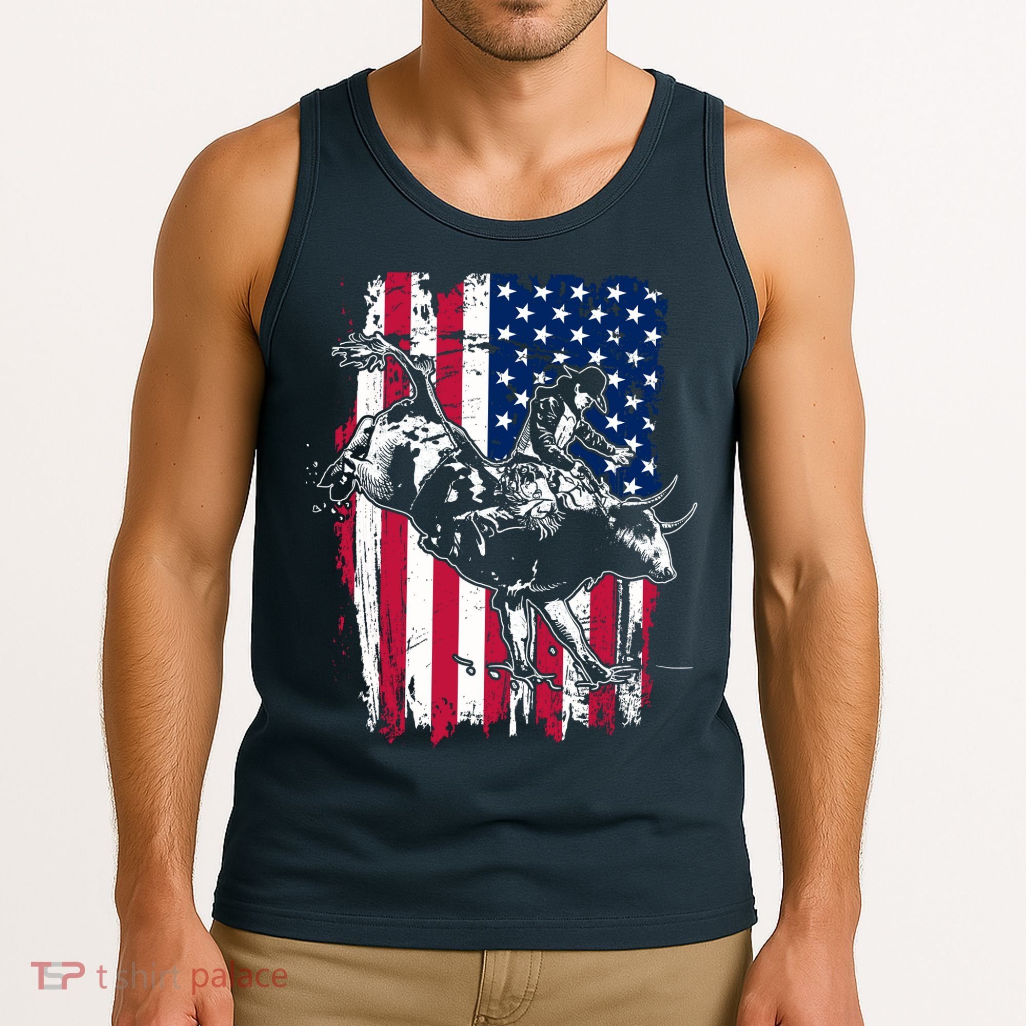Rodeo Bull Rider American Flag Tank Top