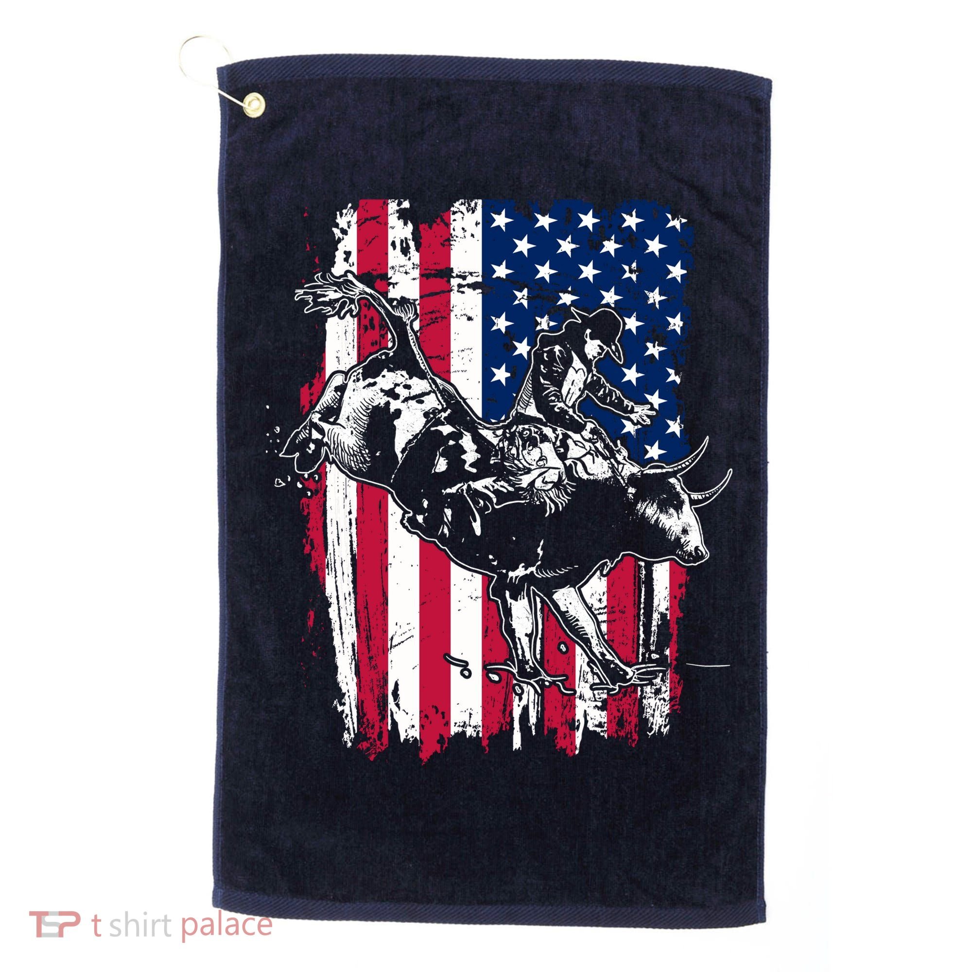 Rodeo Bull Rider American Flag Golf Towel