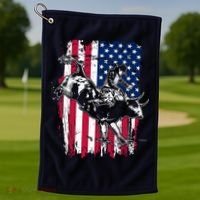 Rodeo Bull Rider American Flag Golf Towel thumb 1