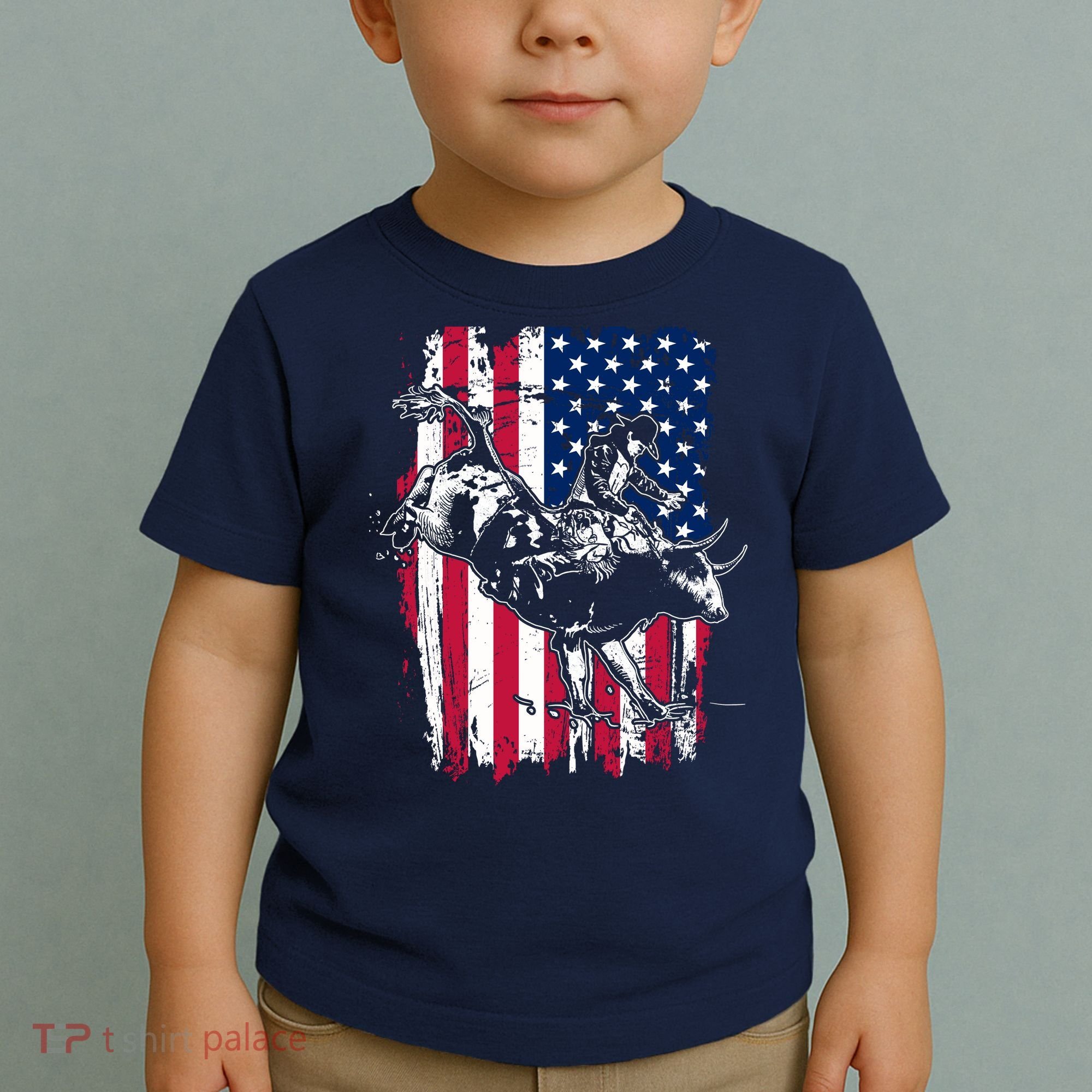 Rodeo Bull Rider American Flag Toddler T-Shirt